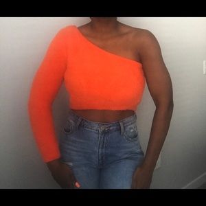 Long Sleeve One Shoulder Sweater Women’s Orange